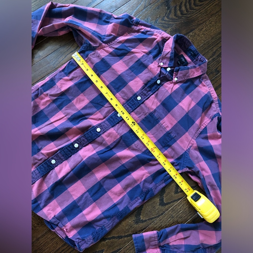 J. Crew Men’s L Pink/Red/Blue Long-Sleeved Plaid Slim Fit Button-Down Shirt - Picture 6 of 9